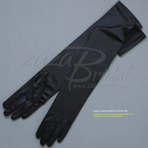 19.5″ Long Shiny Stretch Satin Dress Gloves 12BL - Black